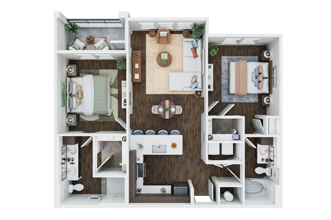 Floor plan for 2 beds, 2 baths, 1124 sqft
